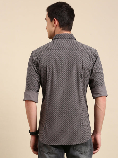 Grey Printed Full Sleeves Shirt